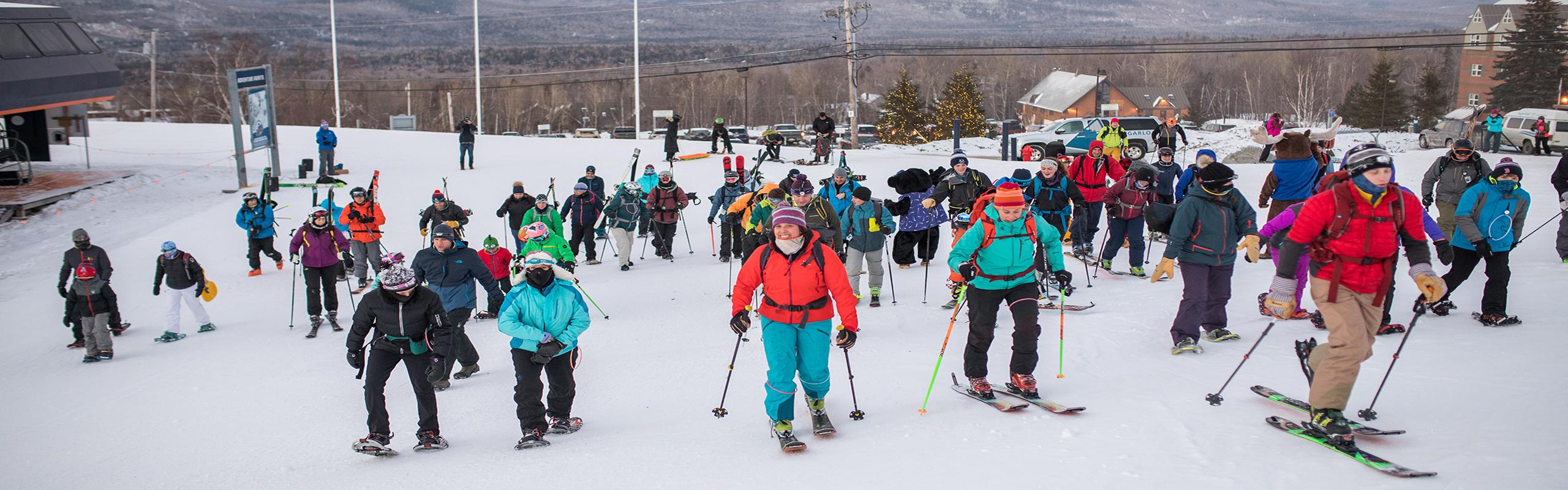 Skiers preparing to Climb for a Cure